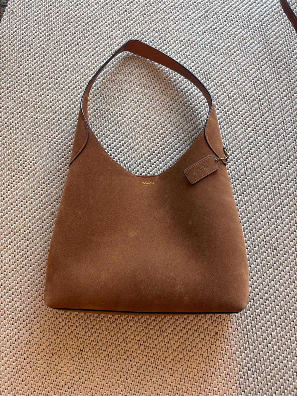 Coach Brown Suede Shoulder Bag with Gold Logo